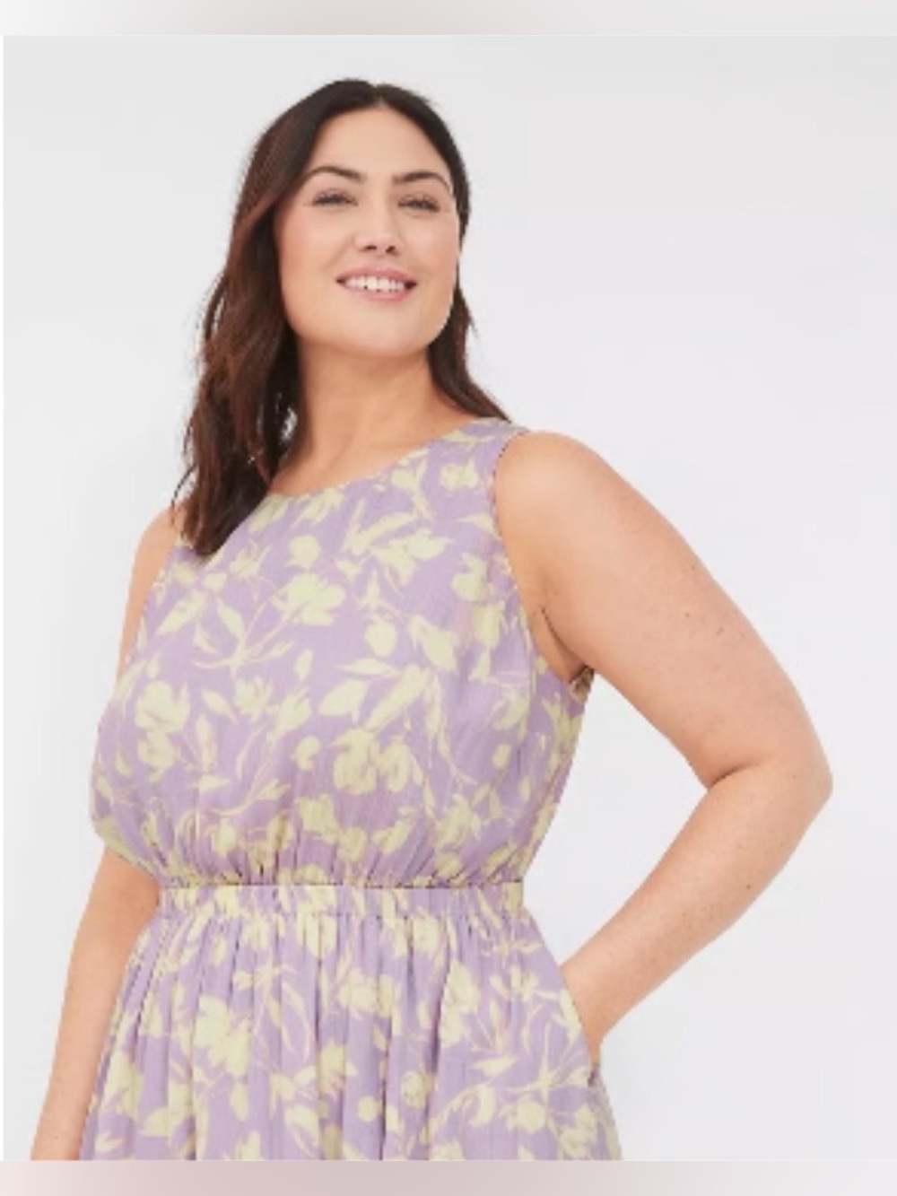 Lane Bryant Crew Neck Fit And Flare Lavender And Cream Floral Dress - Picture 4 of 12